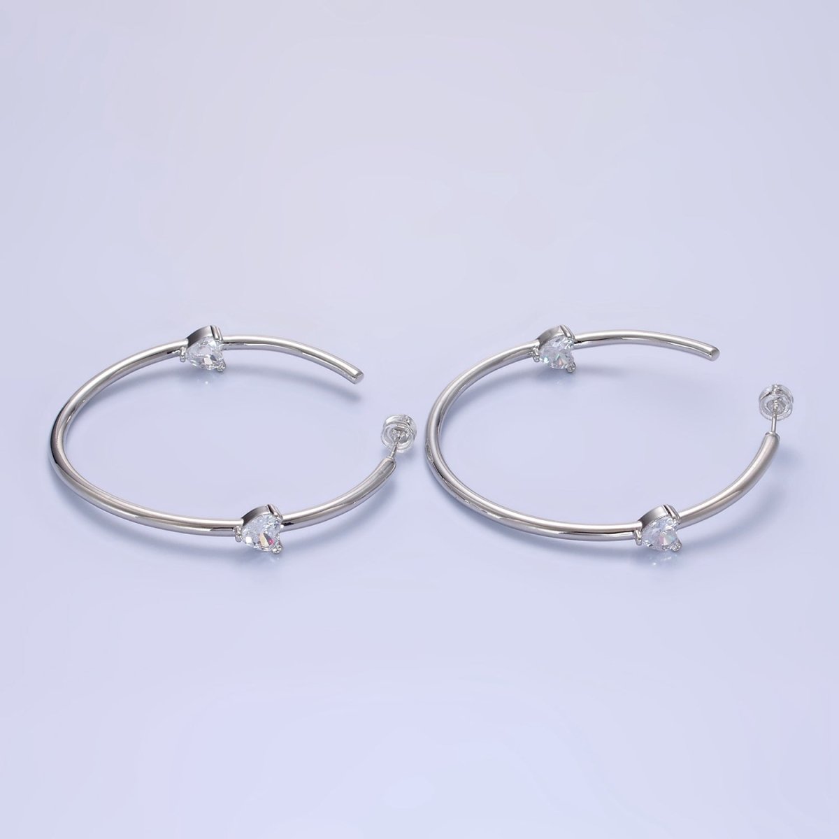 14K Gold Filled Double Heart CZ C-Shaped Hoop Earrings in Gold & Silver | Q069