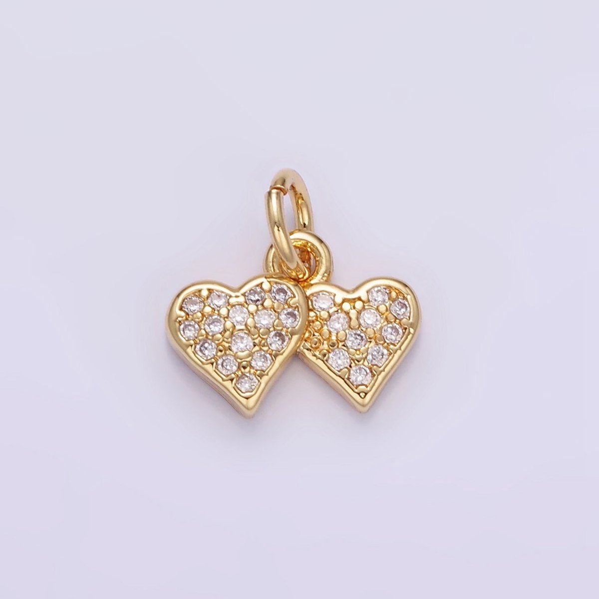 14K Gold Filled Double Heart Micro Paved CZ Charm | W683 - DLUXCA
