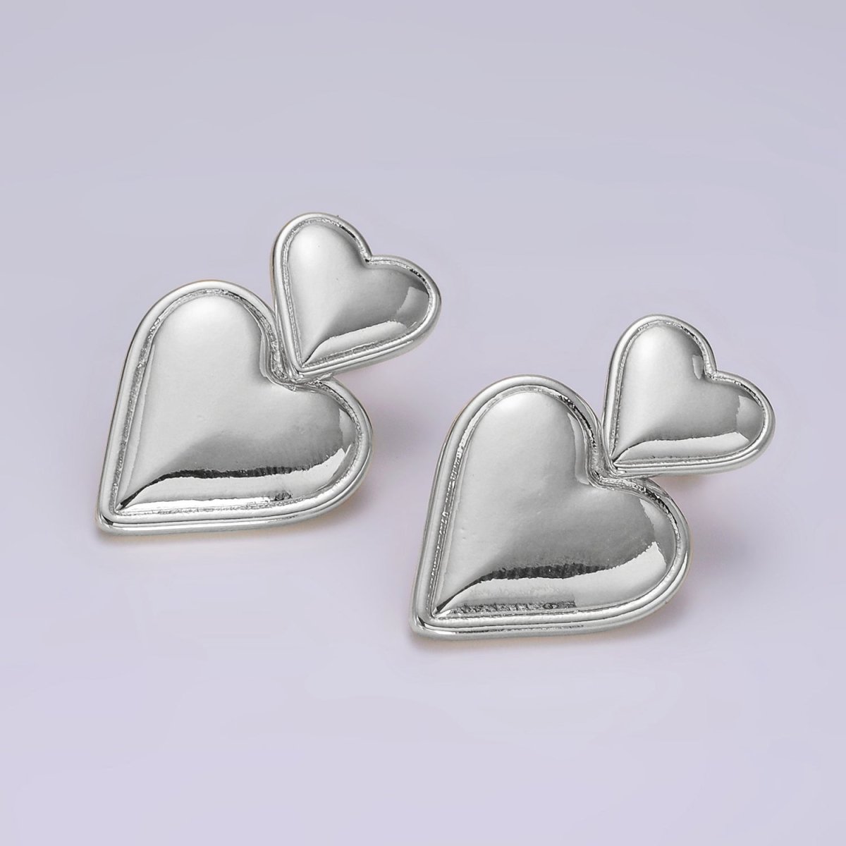 14K Gold Filled Double Heart Minimalist Drop Stud Earrings in Gold & Silver | AE344