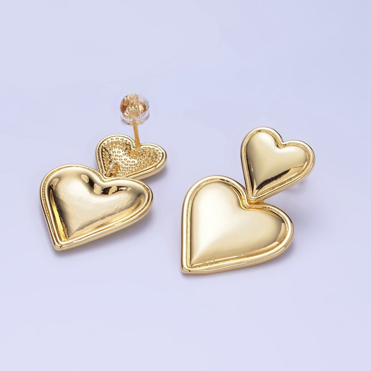14K Gold Filled Double Heart Minimalist Drop Stud Earrings in Gold & Silver | AE344