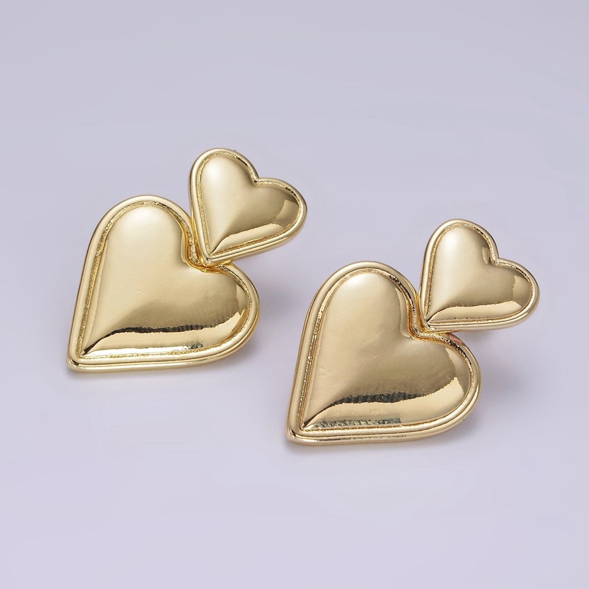 14K Gold Filled Double Heart Minimalist Drop Stud Earrings in Gold & Silver | AE344