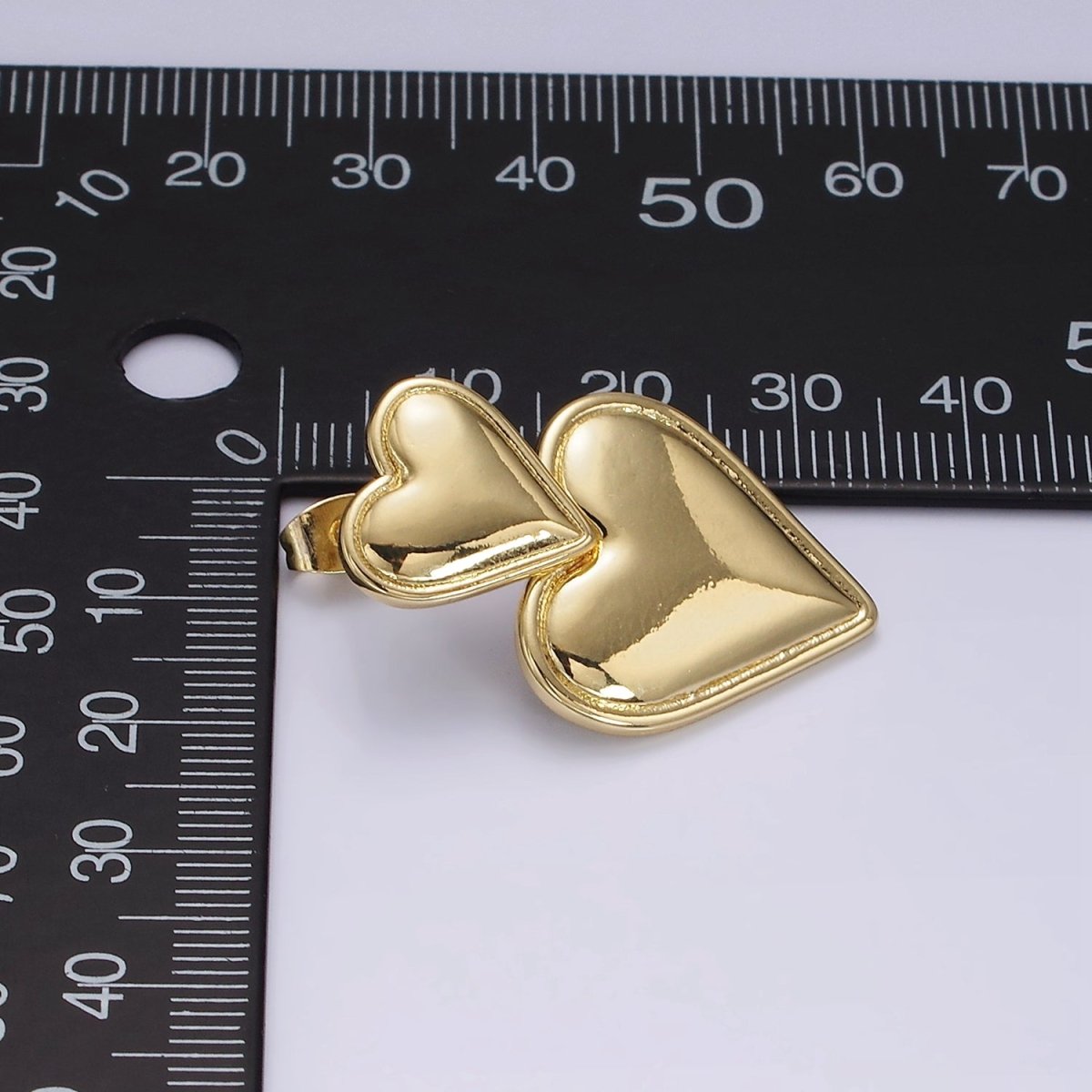 14K Gold Filled Double Heart Minimalist Drop Stud Earrings in Gold & Silver | AE344