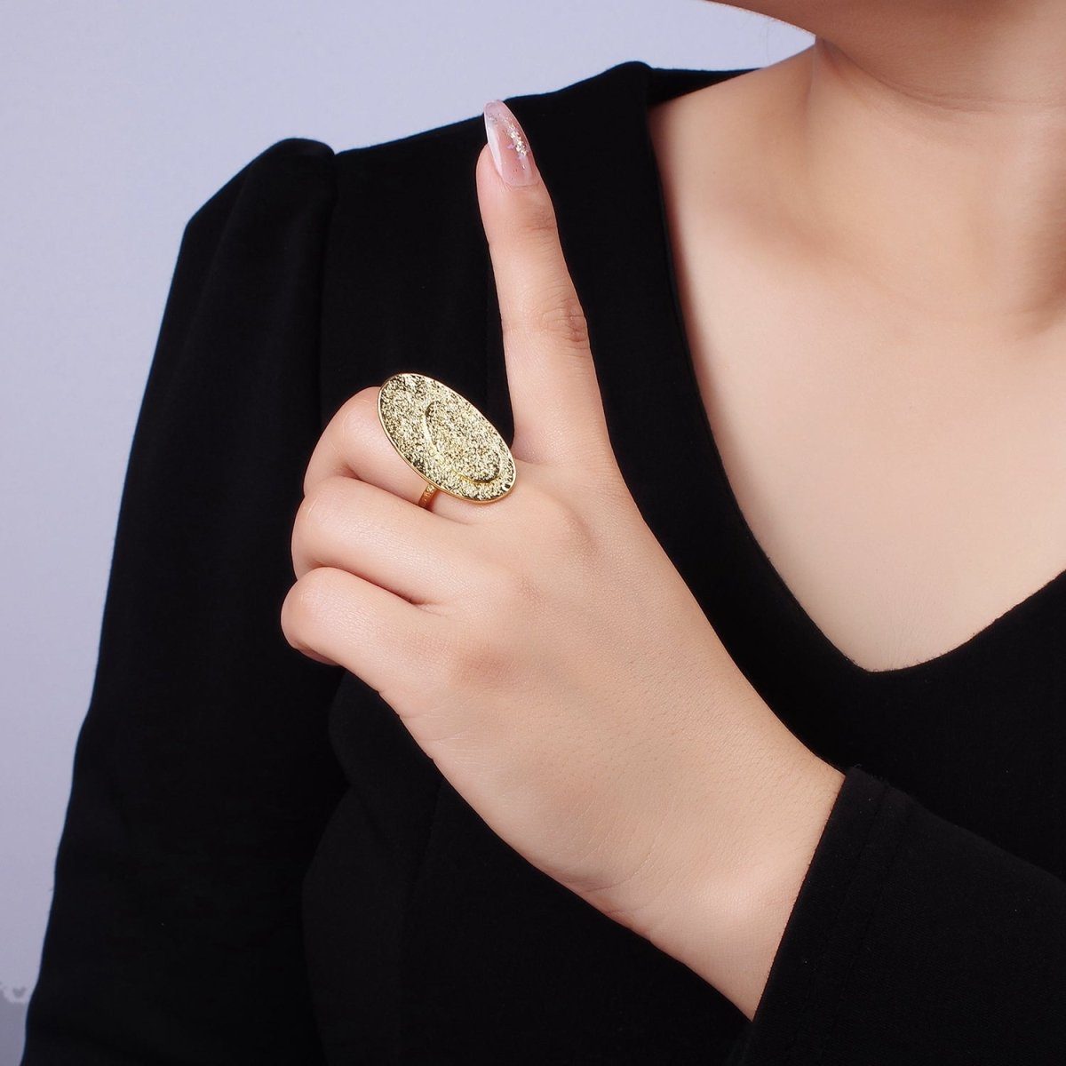 14K Gold Filled Double Oval Hammered Ring | O1321 - DLUXCA