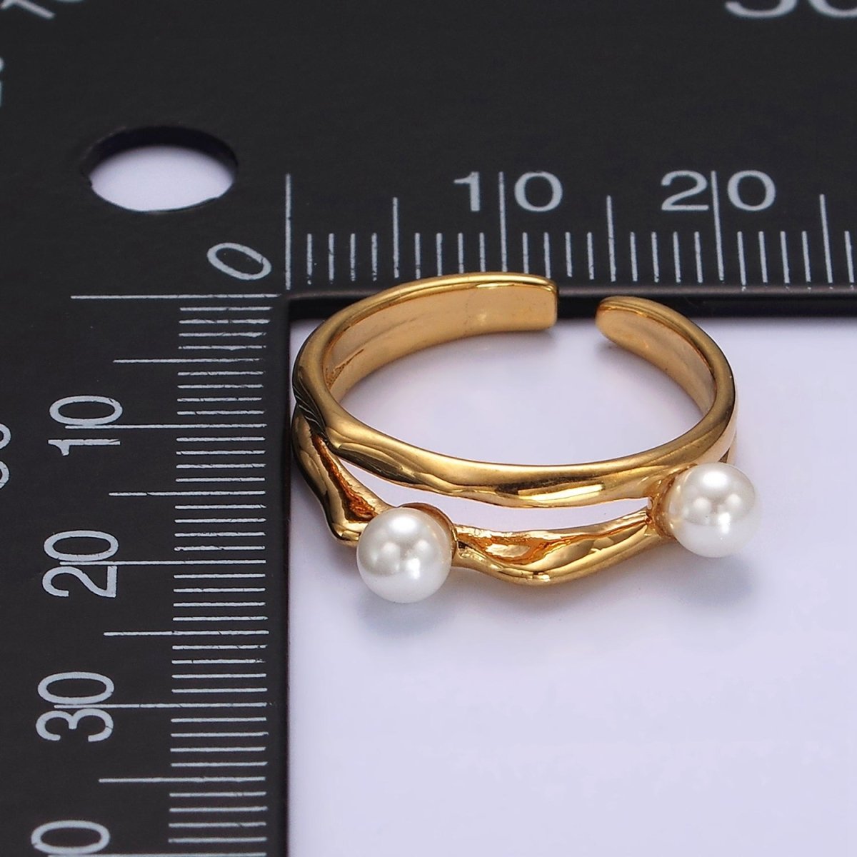 14K Gold Filled Double Pearl Hammered Double Band Ring in Silver & Gold | O1180