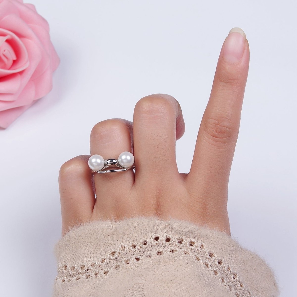 14K Gold Filled Double Pearl Molten Double Band Ring in Silver & Gold | O1178