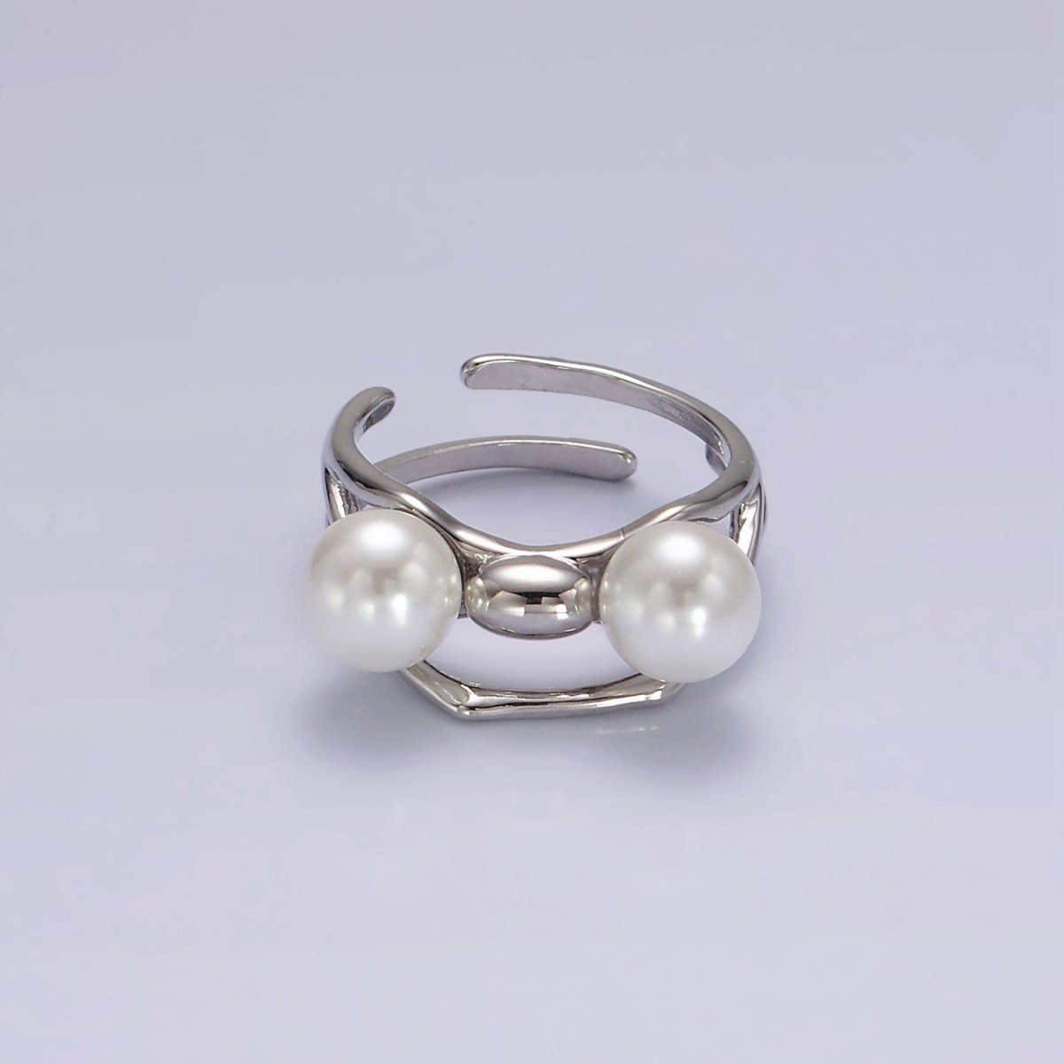 14K Gold Filled Double Pearl Molten Double Band Ring in Silver & Gold | O1178