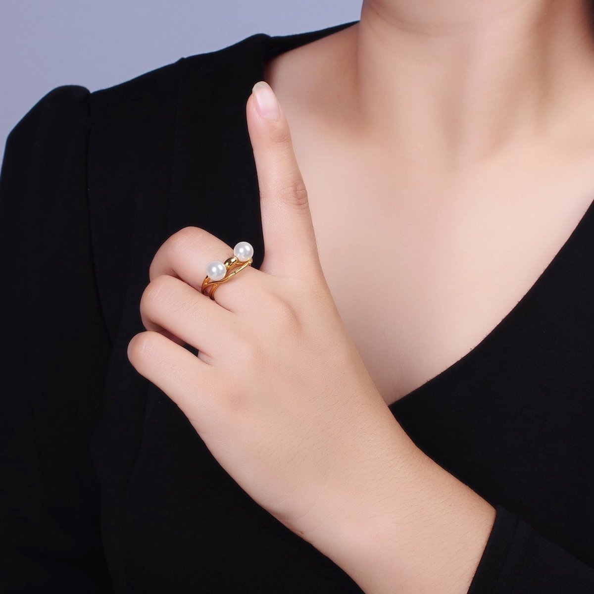 14K Gold Filled Double Pearl Molten Double Band Ring in Silver & Gold | O1178