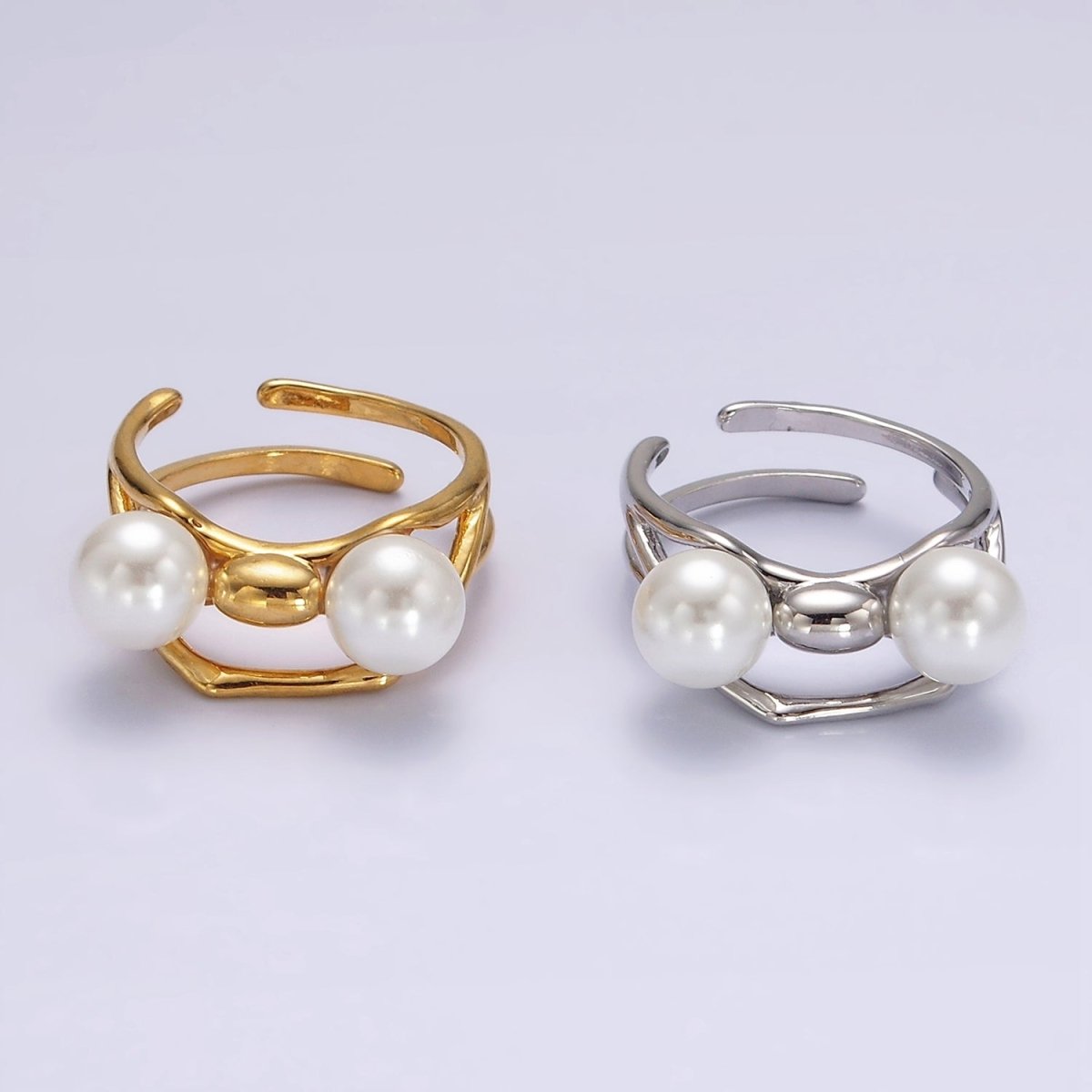 14K Gold Filled Double Pearl Molten Double Band Ring in Silver & Gold | O1178