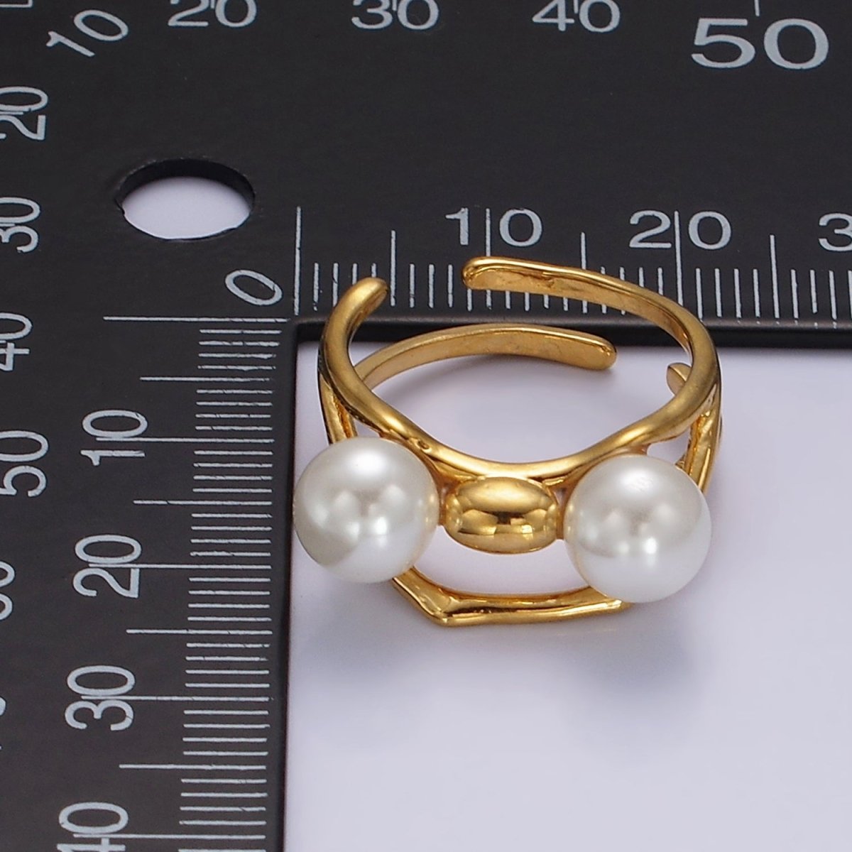 14K Gold Filled Double Pearl Molten Double Band Ring in Silver & Gold | O1178