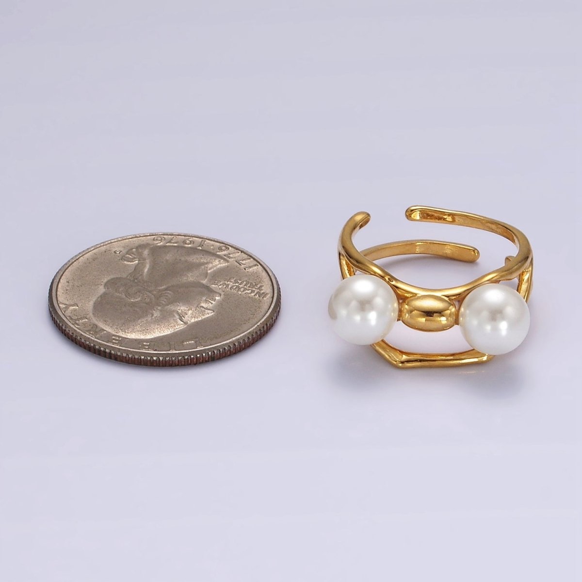 14K Gold Filled Double Pearl Molten Double Band Ring in Silver & Gold | O1178