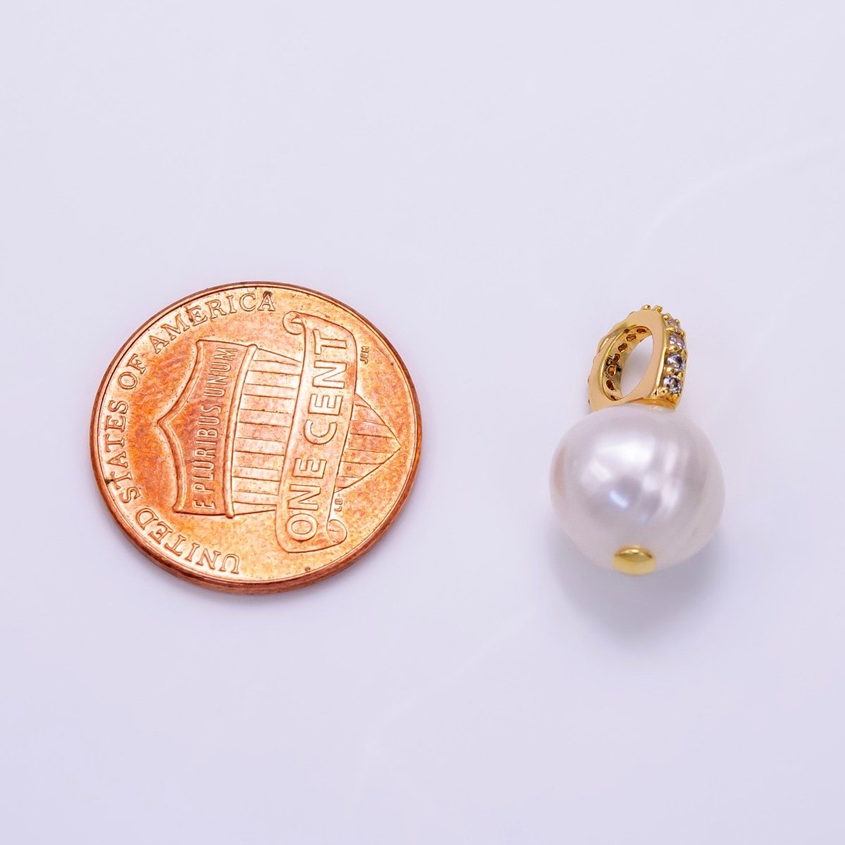 14K Gold Filled Double Round Freshwater Pearl Micro Paved CZ Bail Pendant | P1079 - DLUXCA