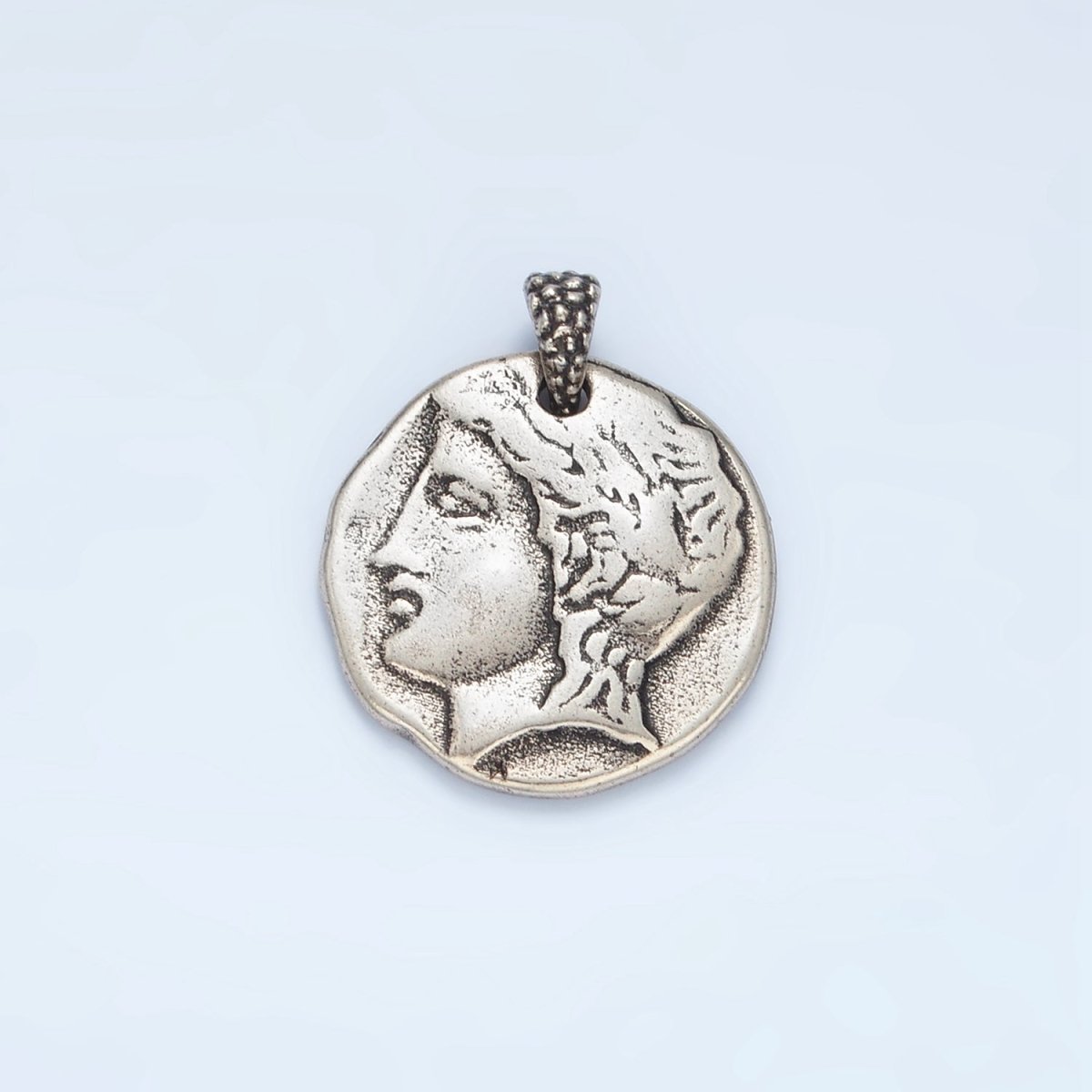 14K Gold Filled Double Sided Greek Portrait Architecture Hammered Pendant in Gold & Oxidized Silver | I523 I544