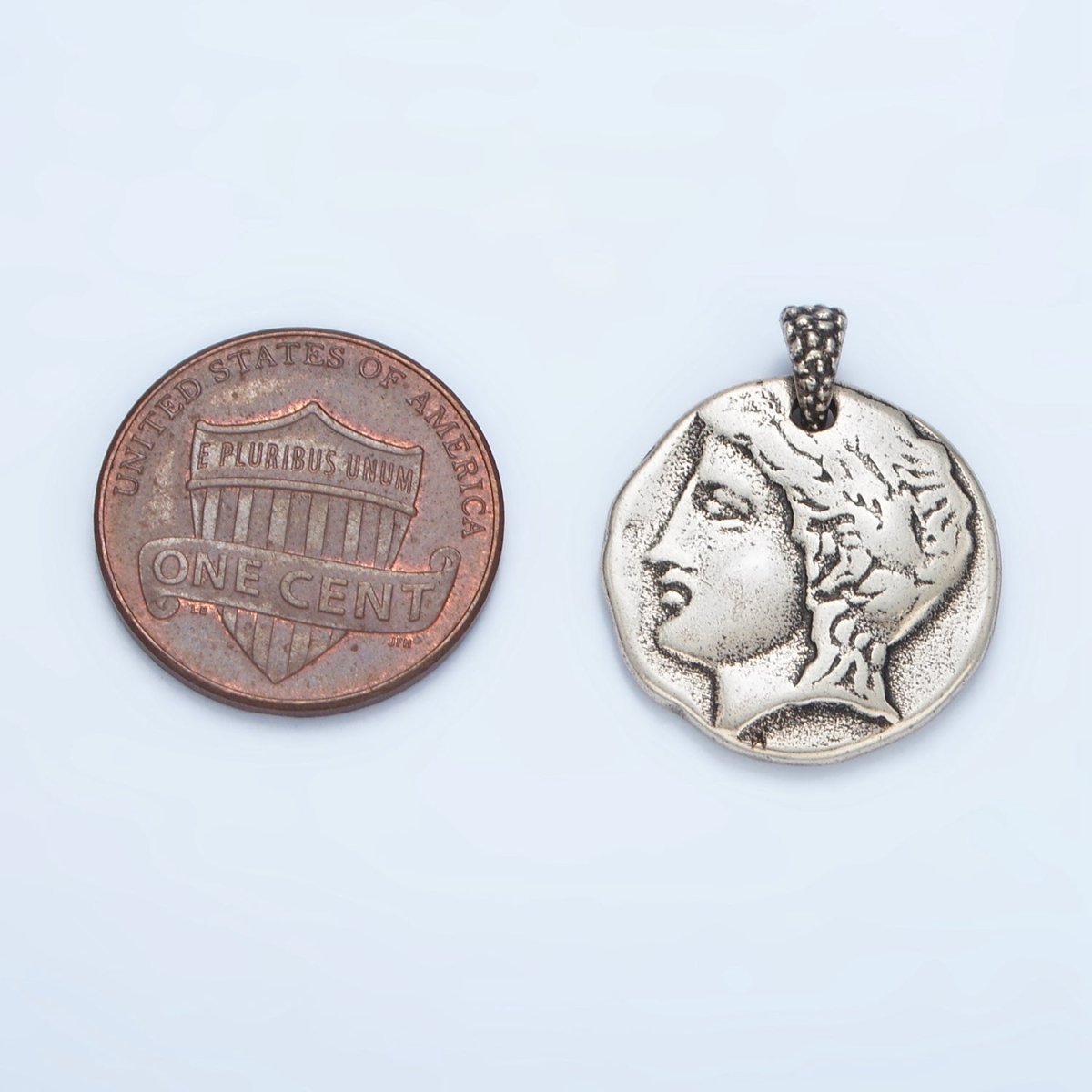 14K Gold Filled Double Sided Greek Portrait Architecture Hammered Pendant in Gold & Oxidized Silver | I523 I544