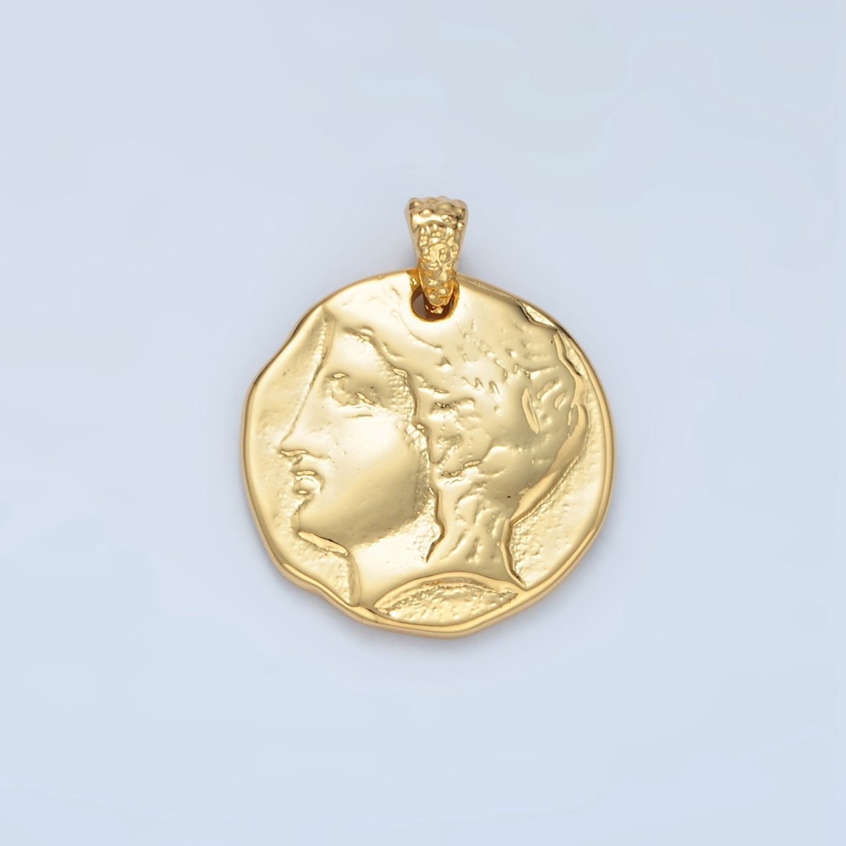 14K Gold Filled Double Sided Greek Portrait Architecture Hammered Pendant in Gold & Oxidized Silver | I523 I544