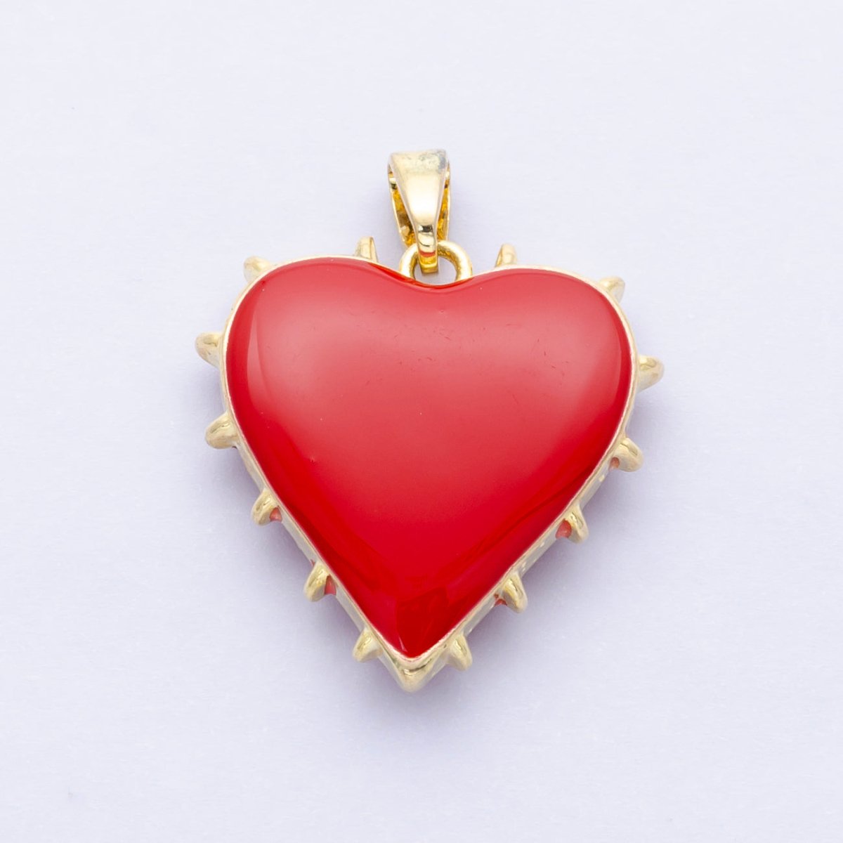 14K Gold Filled Double Sided Red Enamel Spiked Heart Pendant | AH052 - DLUXCA