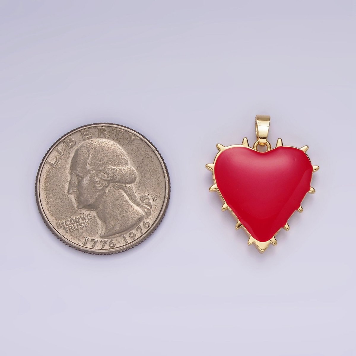 14K Gold Filled Double Sided Red Enamel Spiked Heart Pendant | AH052