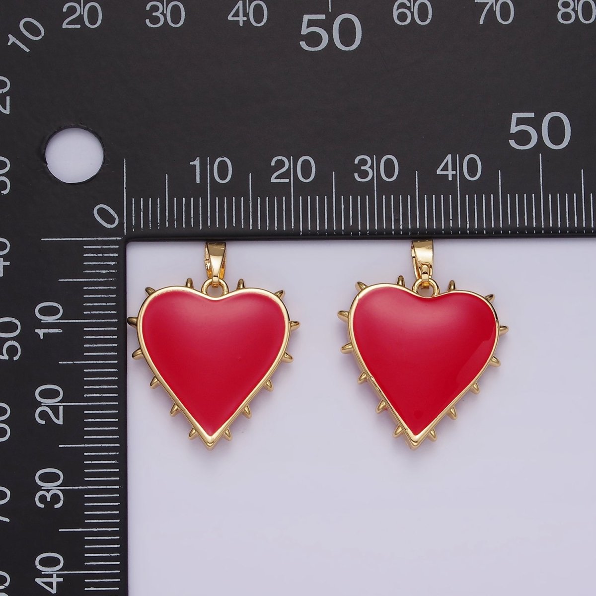14K Gold Filled Double Sided Red Enamel Spiked Heart Pendant | AH052