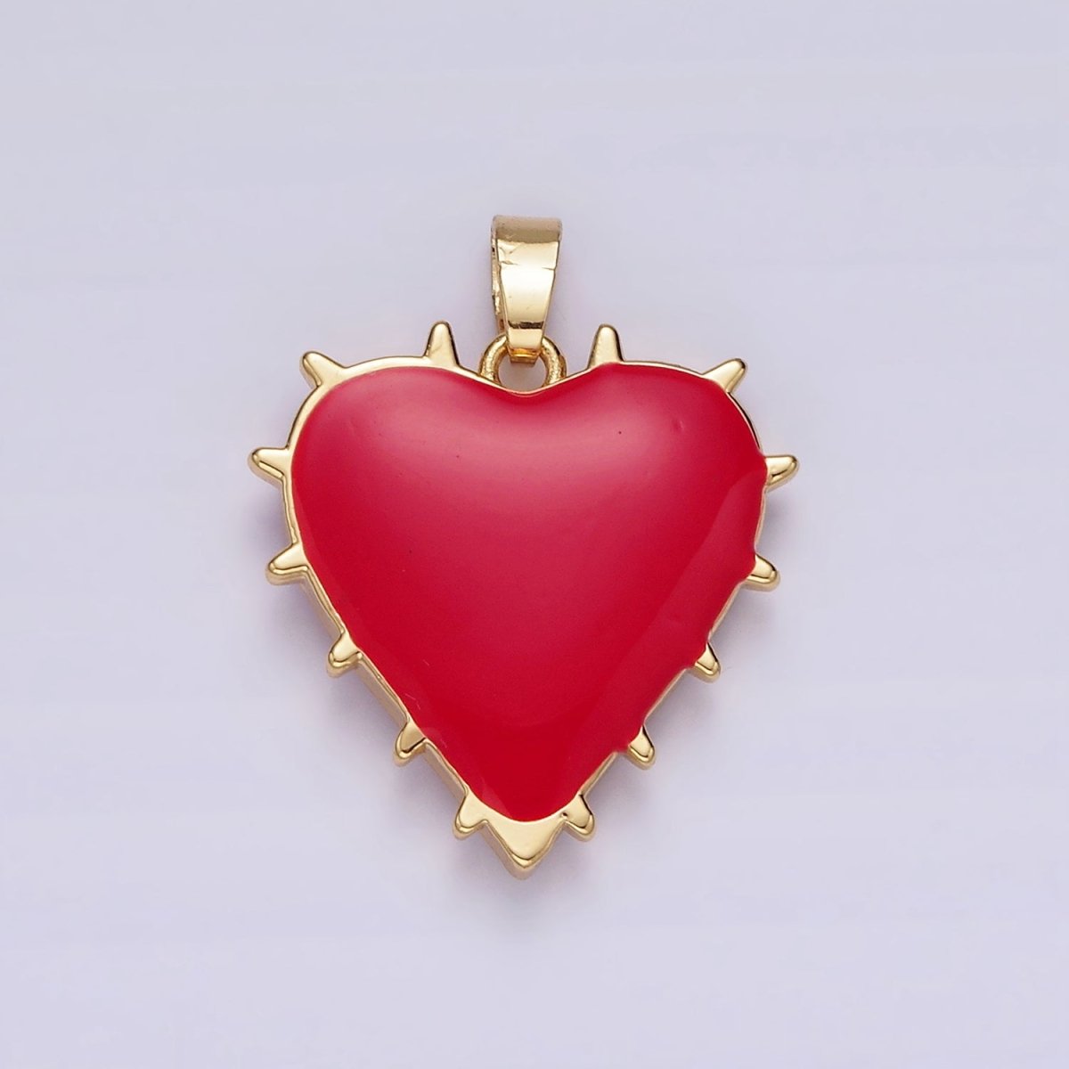 14K Gold Filled Double Sided Red Enamel Spiked Heart Pendant | AH052