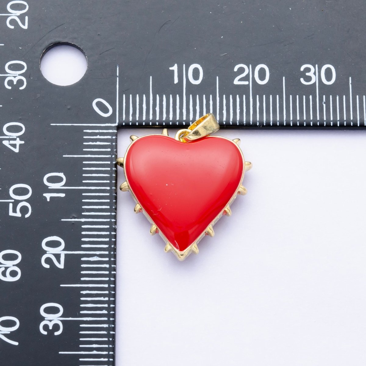 14K Gold Filled Double Sided Red Enamel Spiked Heart Pendant | AH052 - DLUXCA