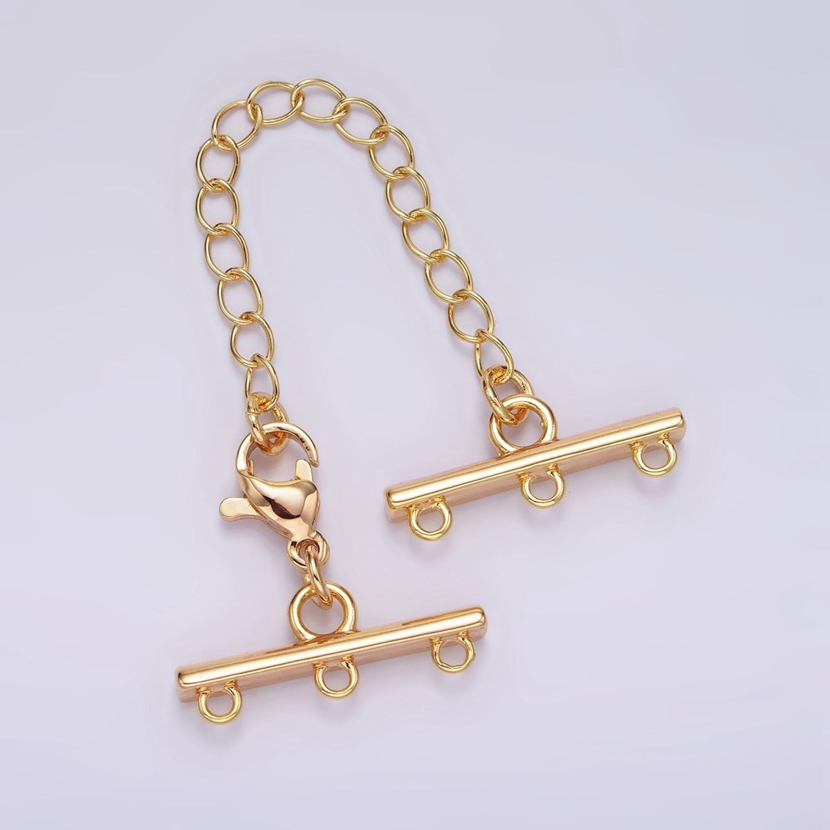 14K Gold Filled Double, Triple, Quadruple Multiple Layer Necklace Detangler Bar Lobster Clasps w. Extender Findings | Z-595 - Z-597