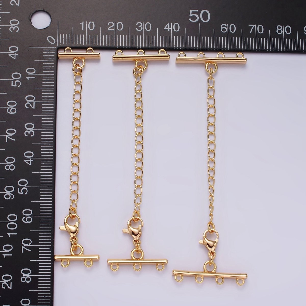 14K Gold Filled Double, Triple, Quadruple Multiple Layer Necklace Detangler Bar Lobster Clasps w. Extender Findings | Z-595 - Z-597