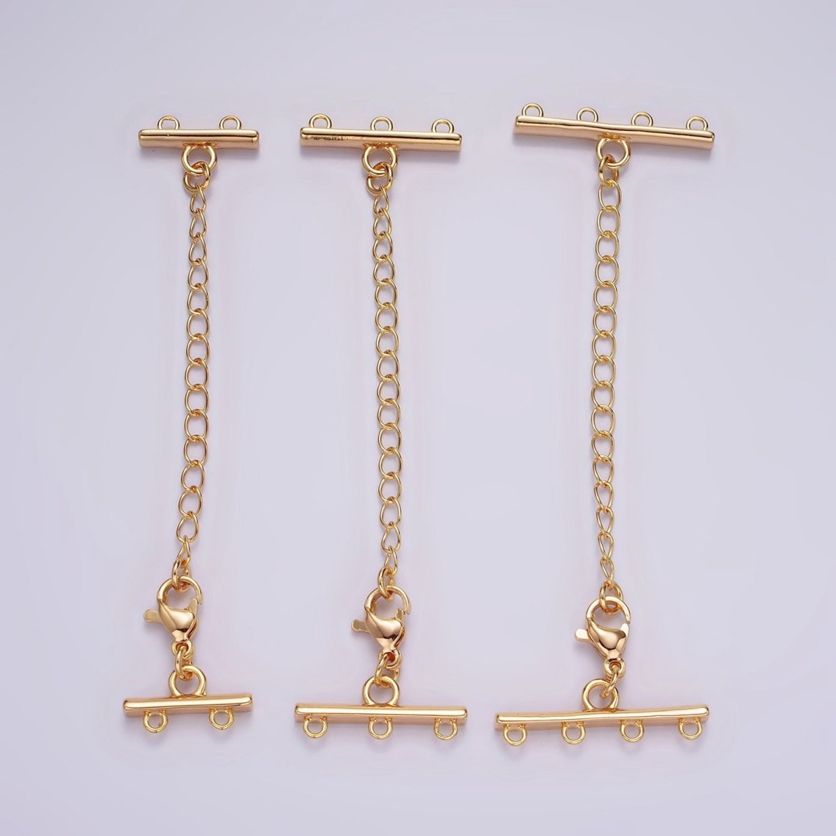 14K Gold Filled Double, Triple, Quadruple Multiple Layer Necklace Detangler Bar Lobster Clasps w. Extender Findings | Z-595 - Z-597
