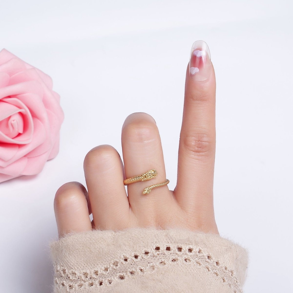 OS 14K Gold Filled Dragon Scale-Textured Wrap Minimalist Ring | O1358