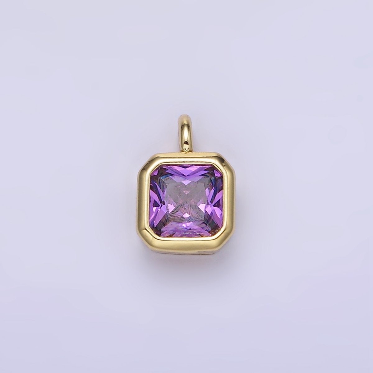 14K Gold Filled Birthstone CZ Square Edged Bezel Charm in Gold & Silver | W758 - W769