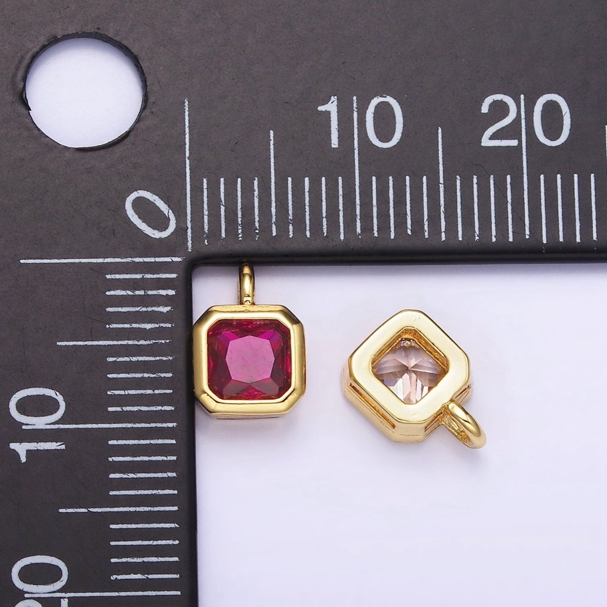 14K Gold Filled Birthstone CZ Square Edged Bezel Charm in Gold & Silver | W758 - W769