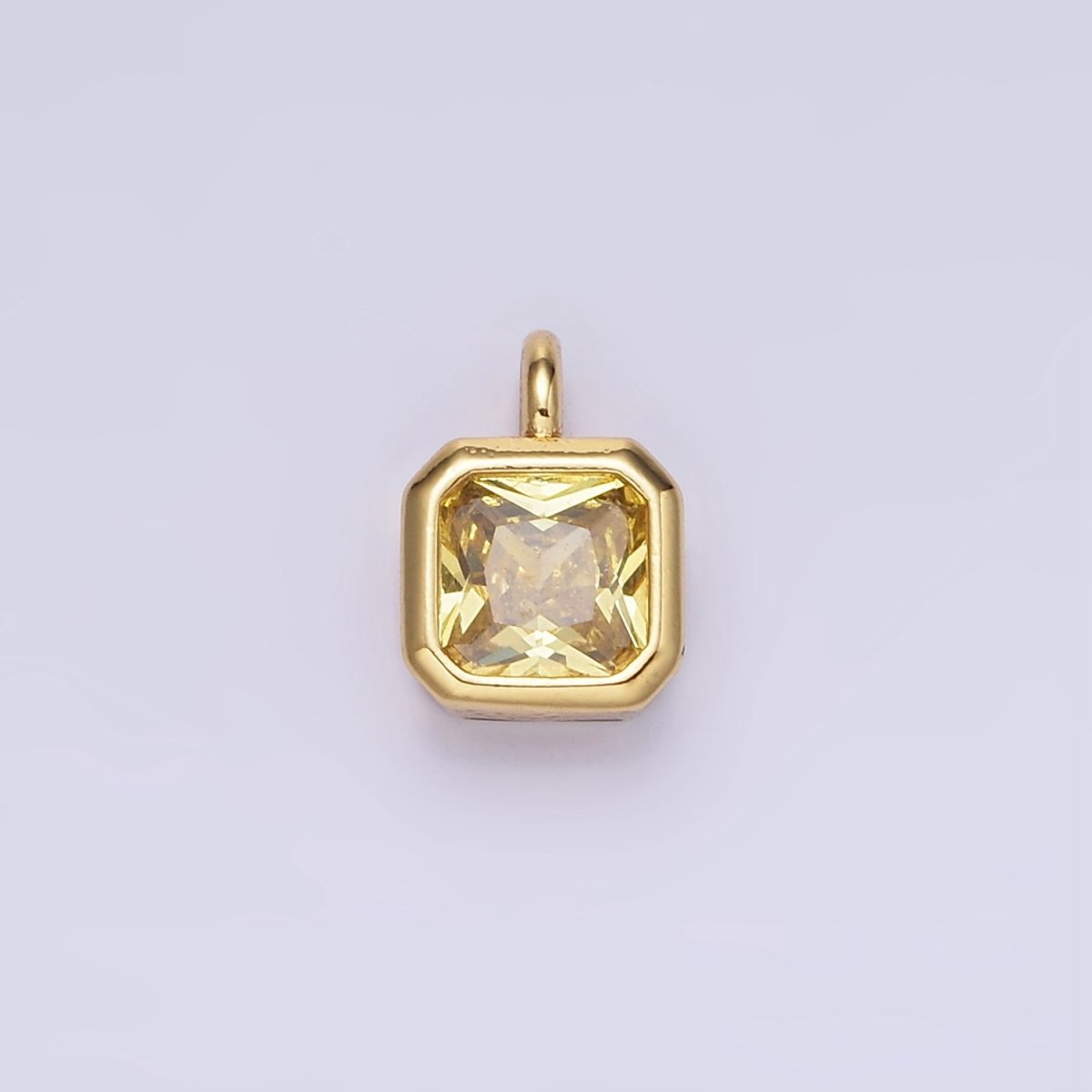 14K Gold Filled Birthstone CZ Square Edged Bezel Charm in Gold & Silver | W758 - W769