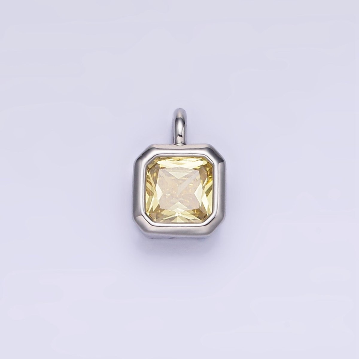 14K Gold Filled Birthstone CZ Square Edged Bezel Charm in Gold & Silver | W758 - W769