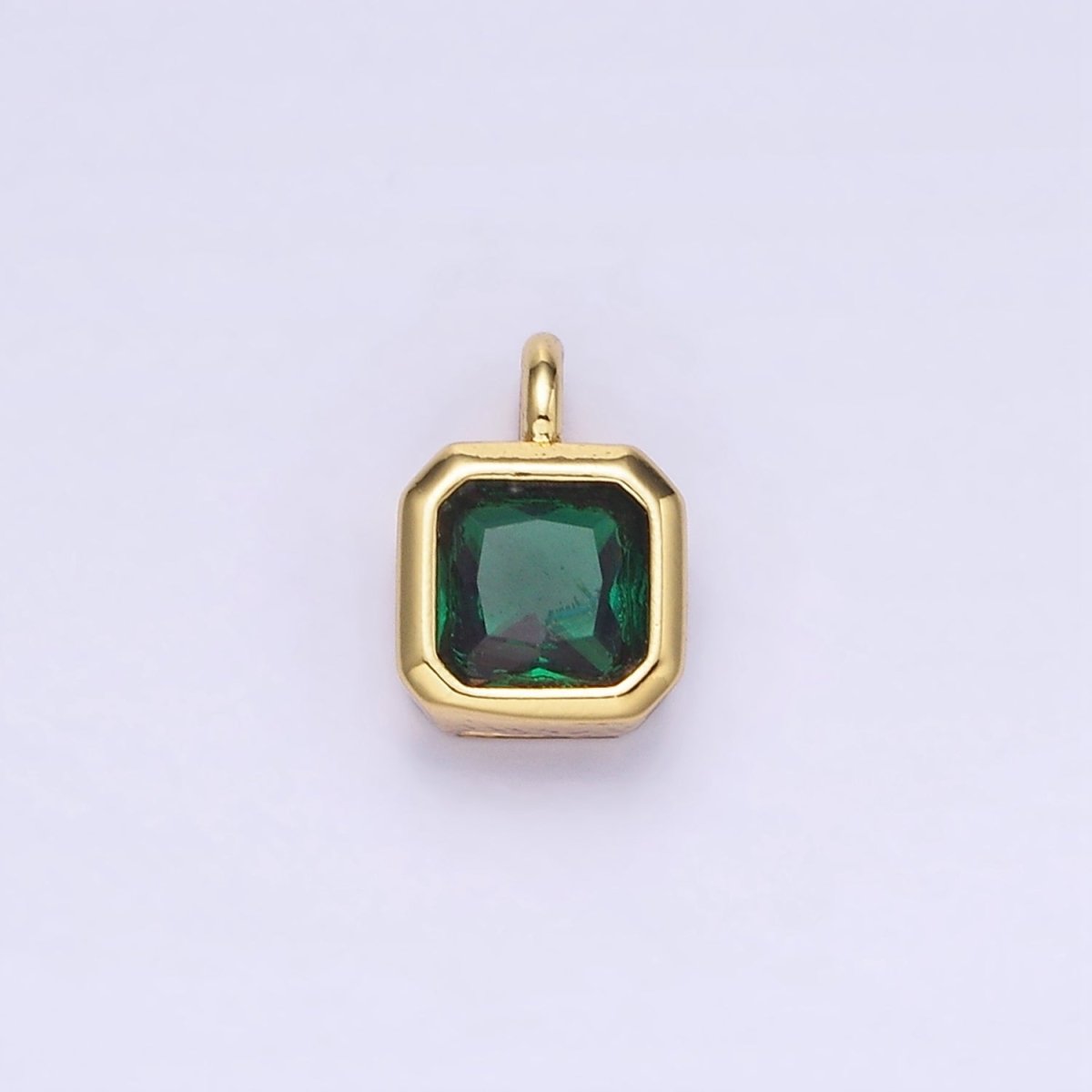 14K Gold Filled Birthstone CZ Square Edged Bezel Charm in Gold & Silver | W758 - W769