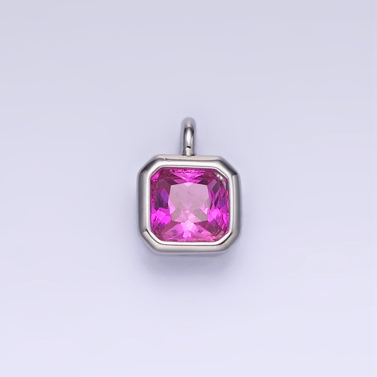 14K Gold Filled Birthstone CZ Square Edged Bezel Charm in Gold & Silver | W758 - W769