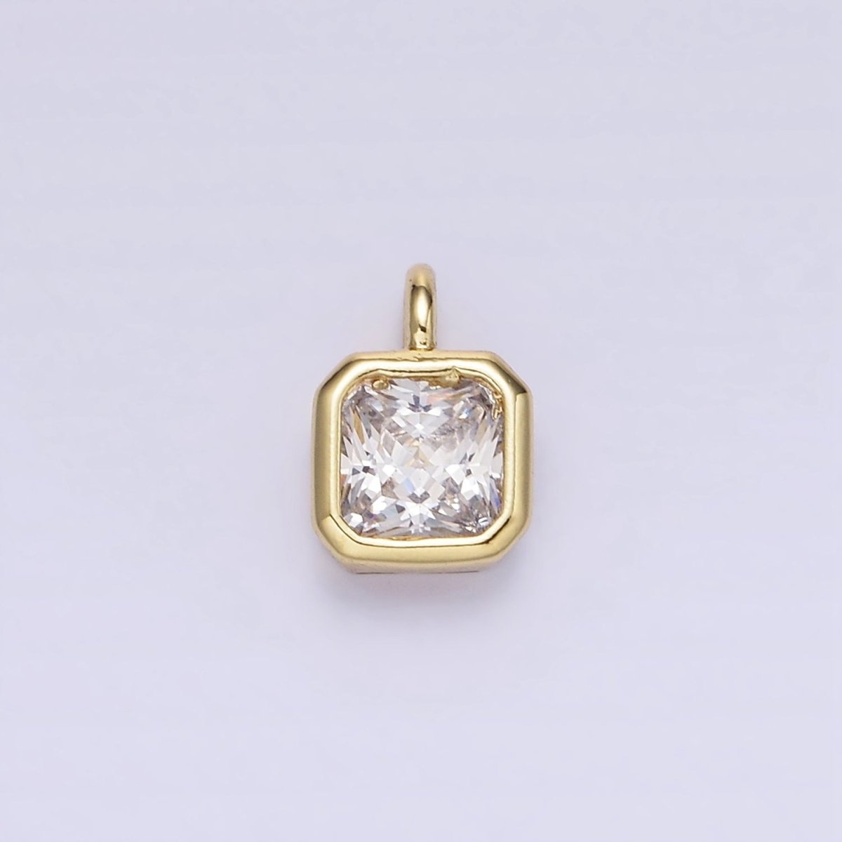 14K Gold Filled Birthstone CZ Square Edged Bezel Charm in Gold & Silver | W758 - W769