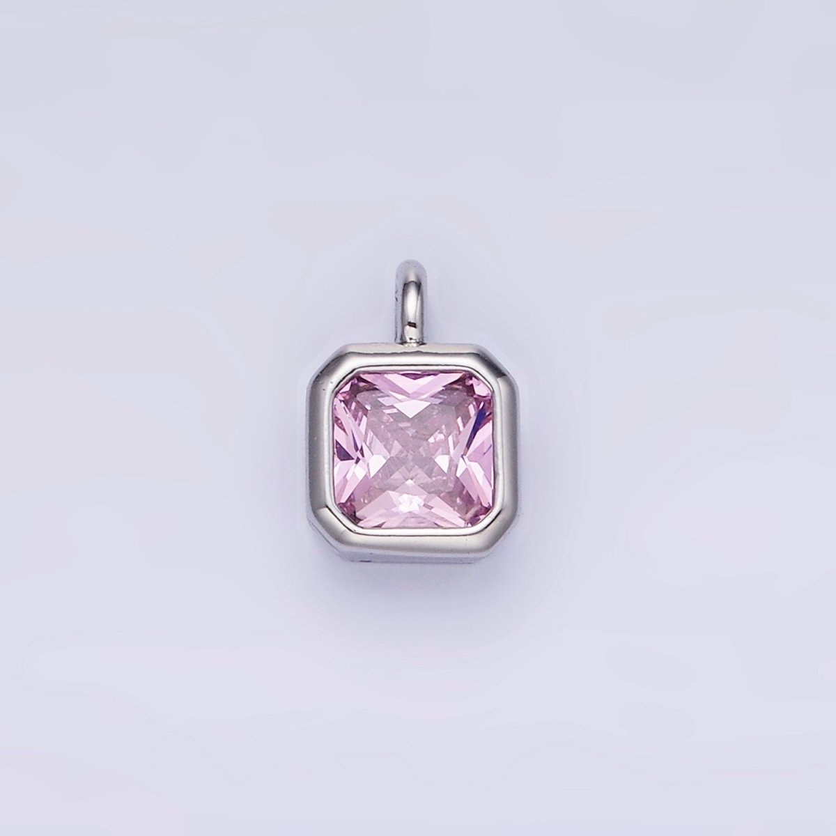 14K Gold Filled Birthstone CZ Square Edged Bezel Charm in Gold & Silver | W758 - W769