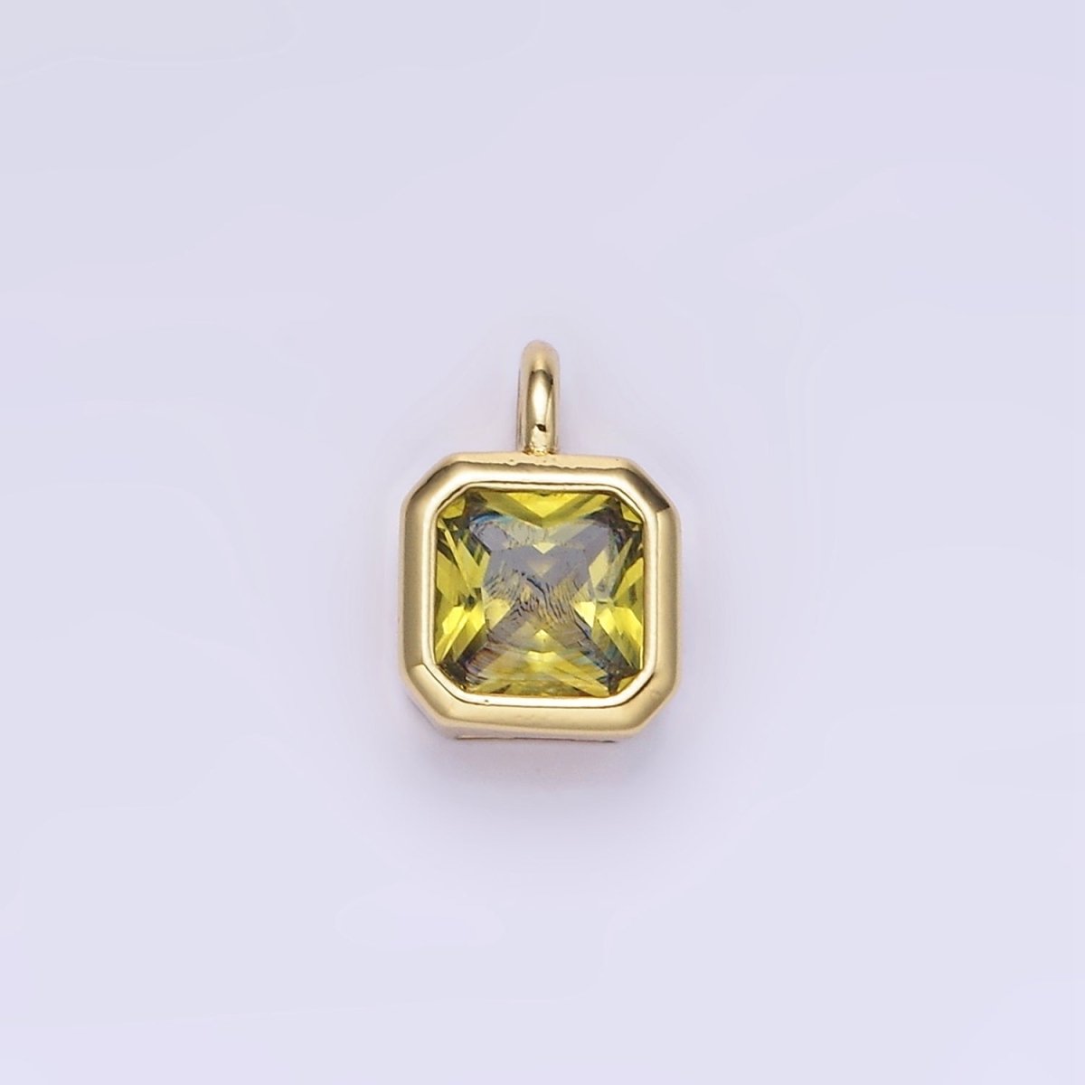 14K Gold Filled Birthstone CZ Square Edged Bezel Charm in Gold & Silver | W758 - W769