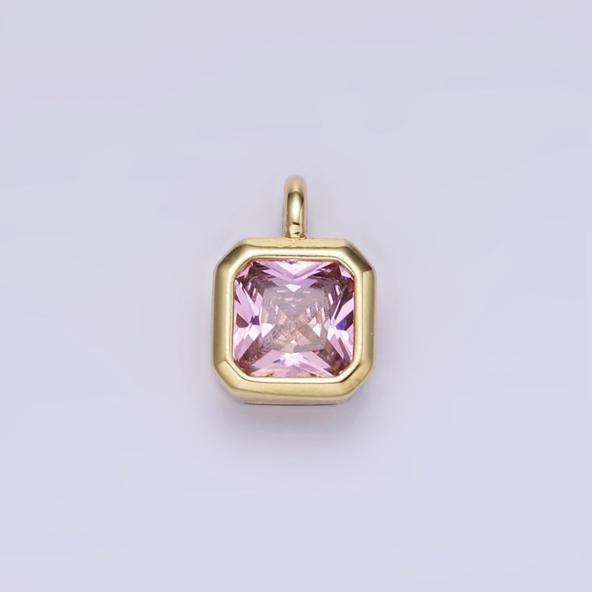 14K Gold Filled Birthstone CZ Square Edged Bezel Charm in Gold & Silver | W758 - W769