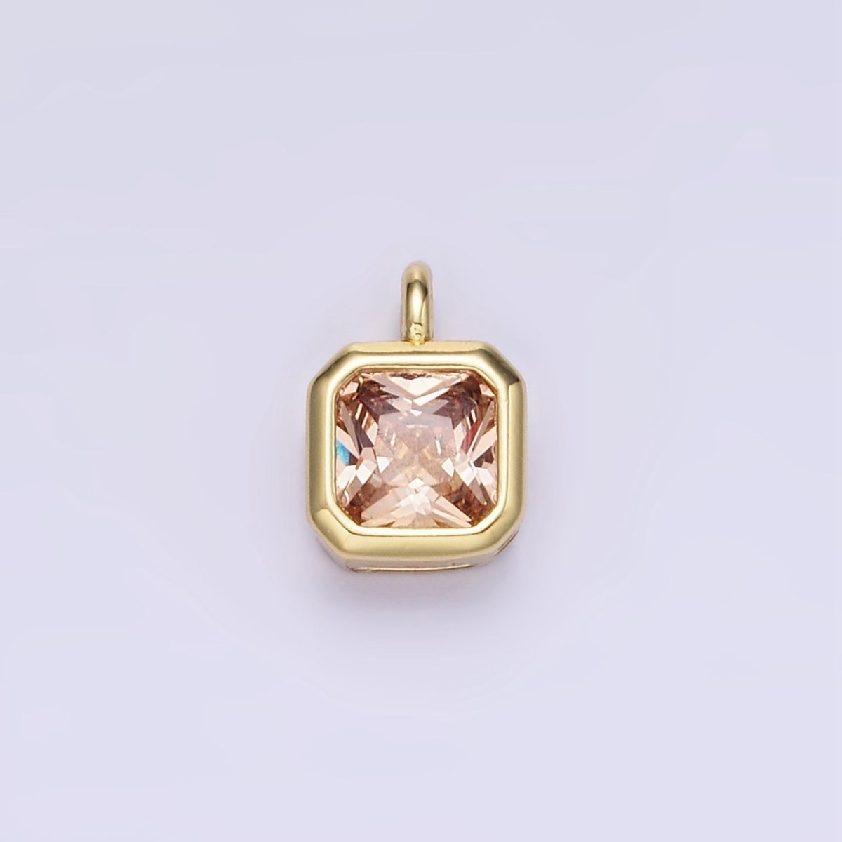 14K Gold Filled Birthstone CZ Square Edged Bezel Charm in Gold & Silver | W758 - W769