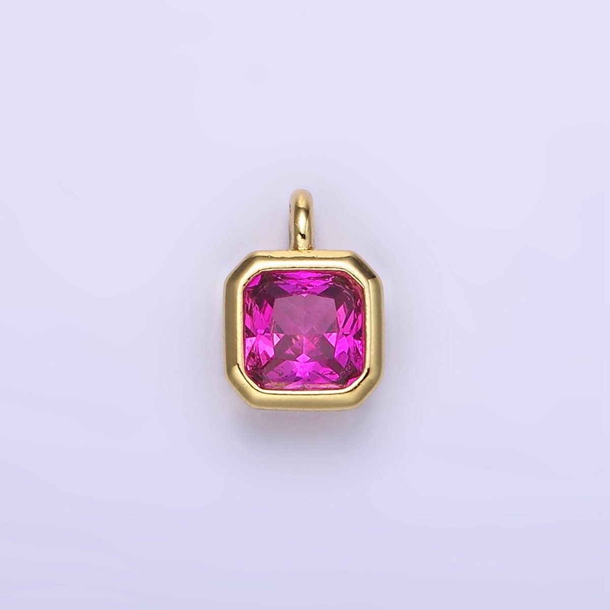 14K Gold Filled Birthstone CZ Square Edged Bezel Charm in Gold & Silver | W758 - W769