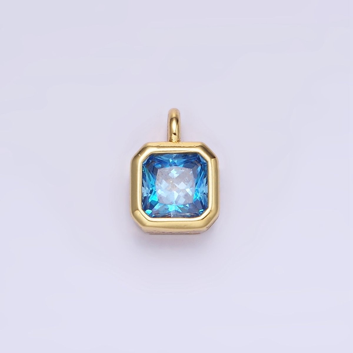 14K Gold Filled Birthstone CZ Square Edged Bezel Charm in Gold & Silver | W758 - W769