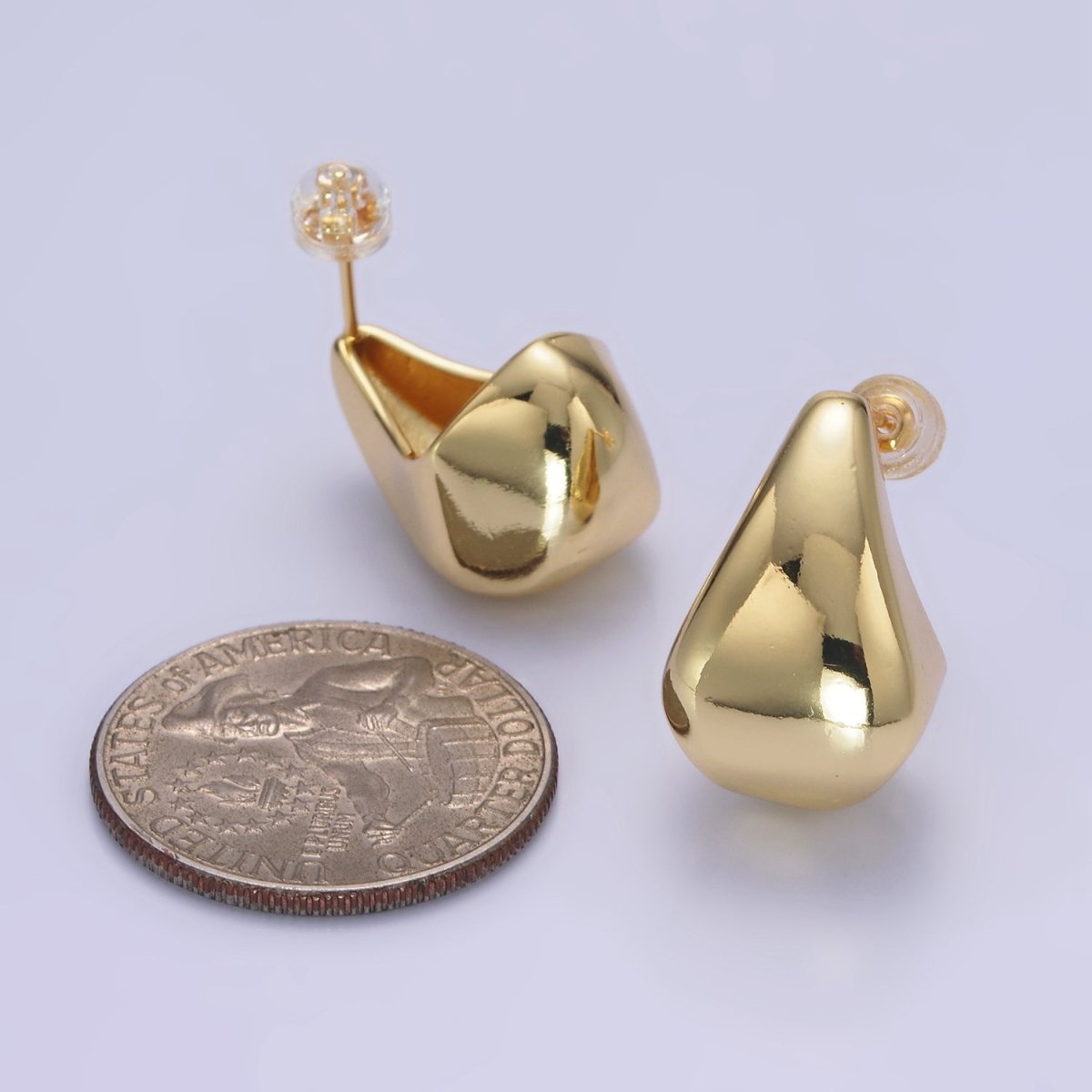 14K Gold Filled Edged Teardrop C-Shaped Hoop Earrings in Gold & Silver | AB1144 AB1145