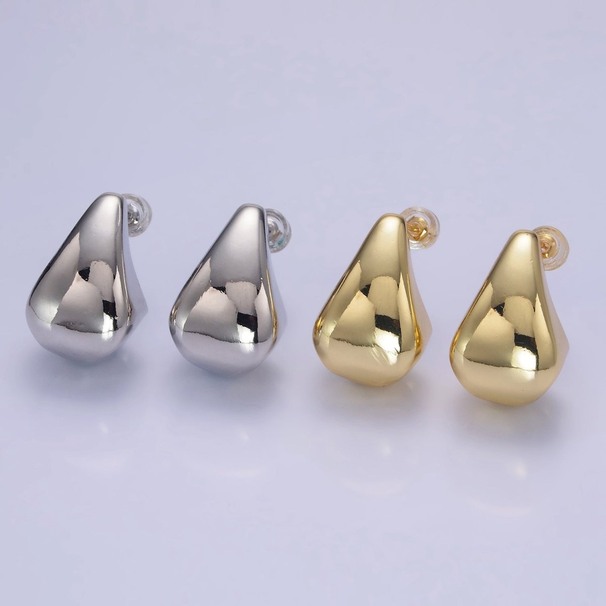 14K Gold Filled Edged Teardrop C-Shaped Hoop Earrings in Gold & Silver | AB1144 AB1145