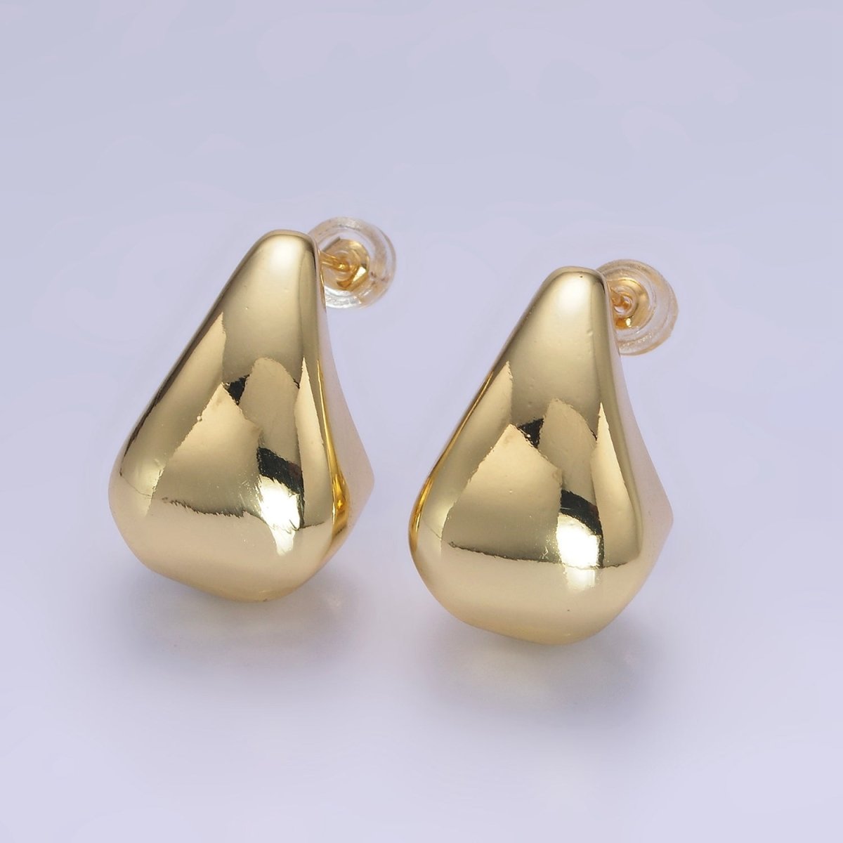 14K Gold Filled Edged Teardrop C-Shaped Hoop Earrings in Gold & Silver | AB1144 AB1145
