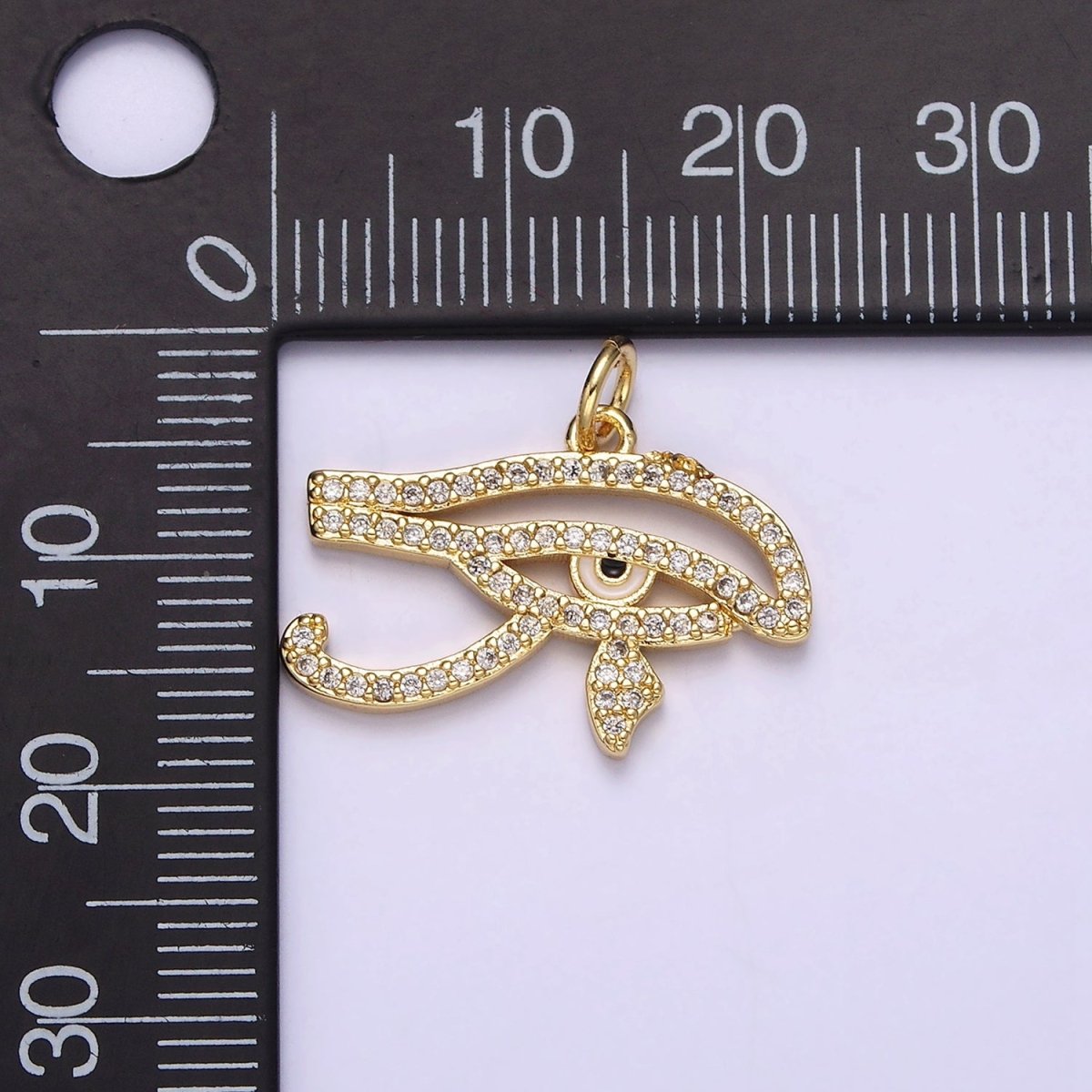 14K Gold Filled Egyptian Evil Eye Micro Paved CZ Charm | AC1414 - DLUXCA
