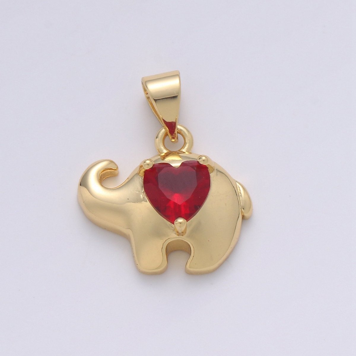 14k Gold Filled  Elephant lined Ruby Heart Pendant Charm  ,  Elephant with red bead Pendant Charm, Gold Filled Pendant, For DIY Jewelry I-853