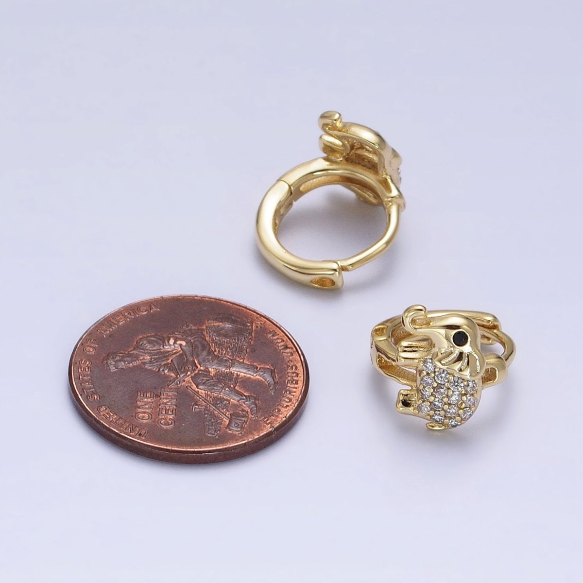 14K Gold Filled Elephant Micro Paved CZ Cartilage Huggie Earrings | AD1383 - DLUXCA