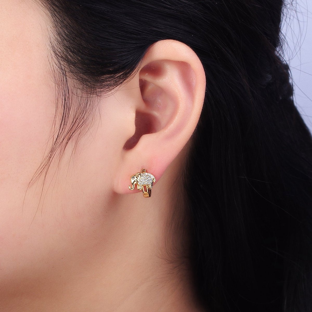14K Gold Filled Elephant Micro Paved CZ Cartilage Huggie Earrings | AD1383 - DLUXCA