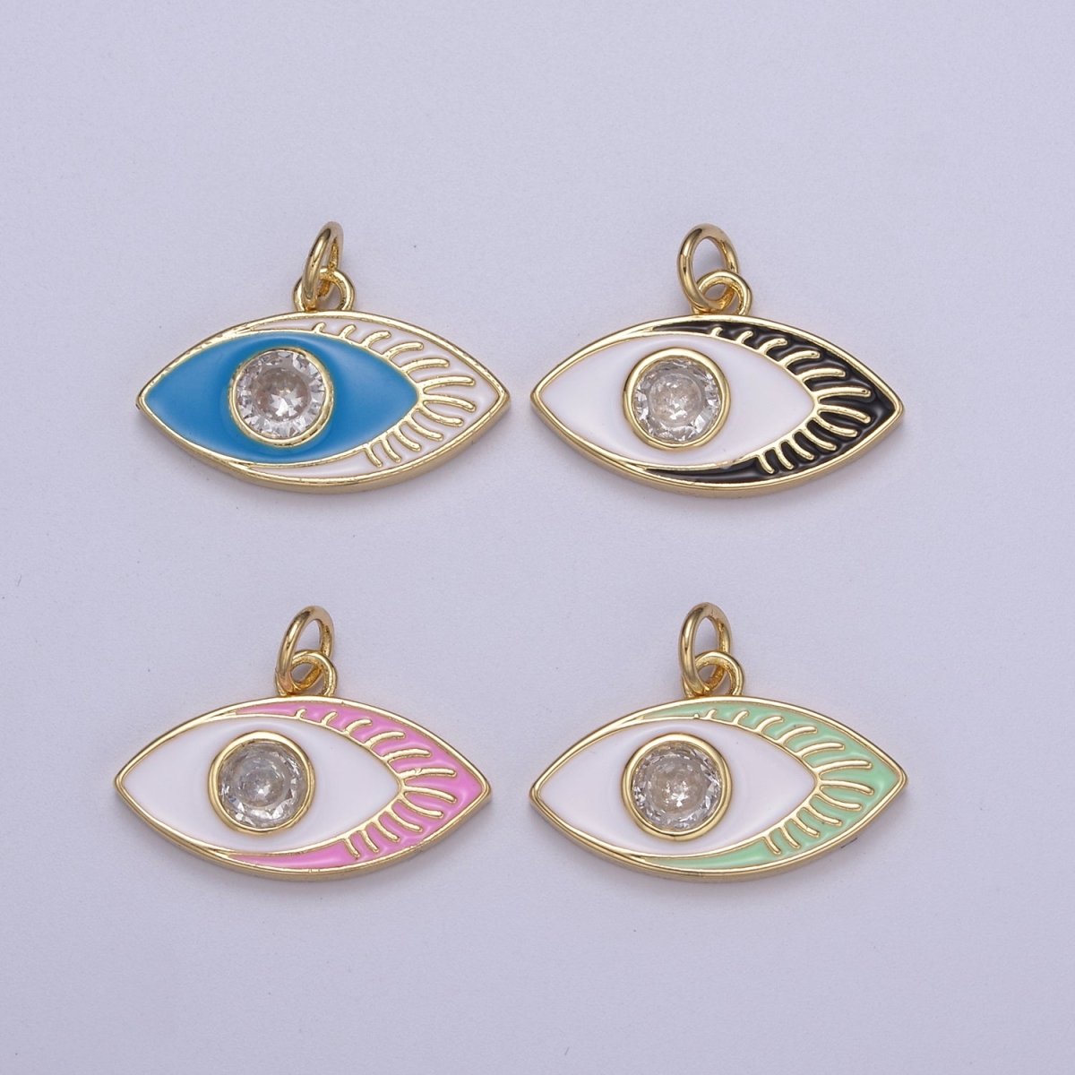 14K Gold Filled Enamel Evil Eye Pendant, Evil Eye Charm, Enamel Charm, Micro-pavé CZ Eye Necklace, DIY Jewelry Accessory N-267 - N-270