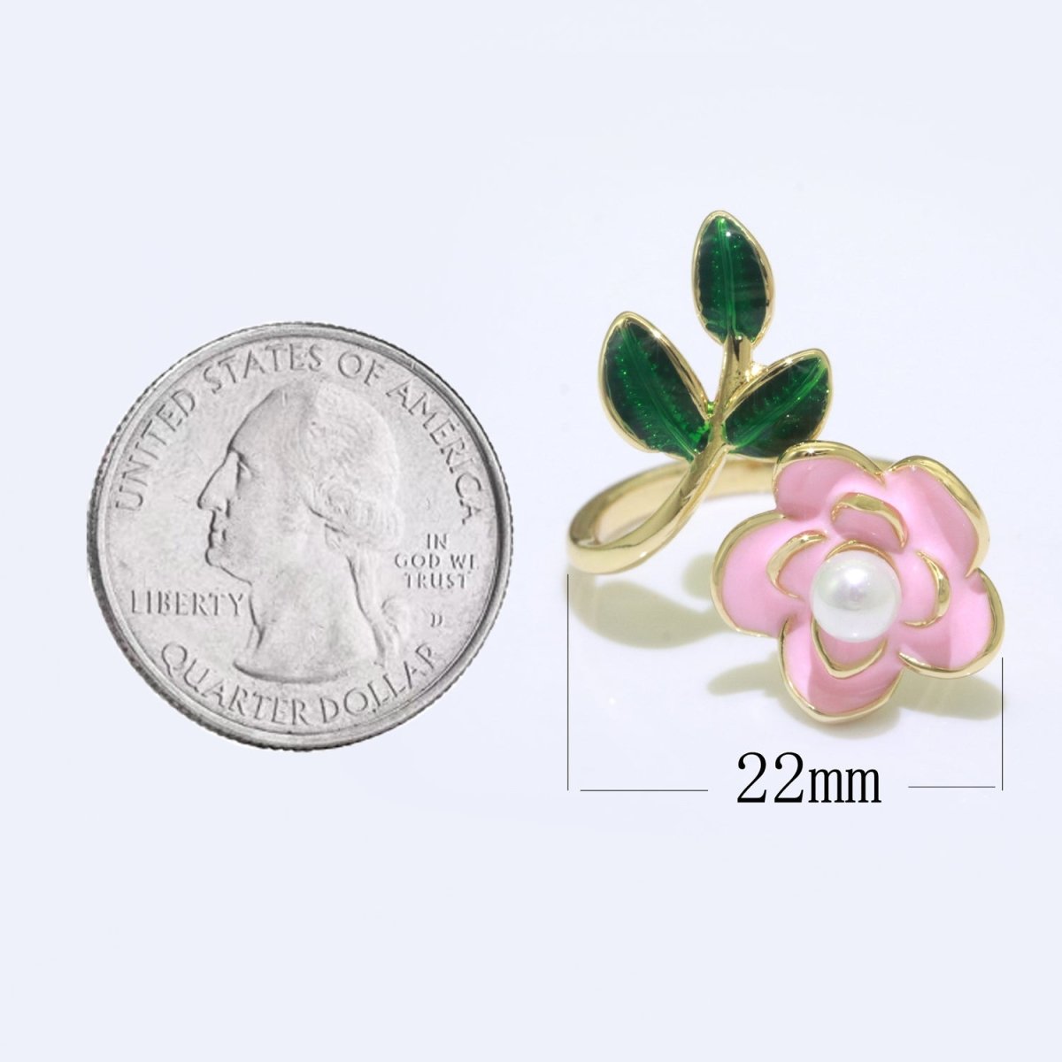 14K Gold Filled Enamel Pearl Rose Open Wrap Ring | S095-S098