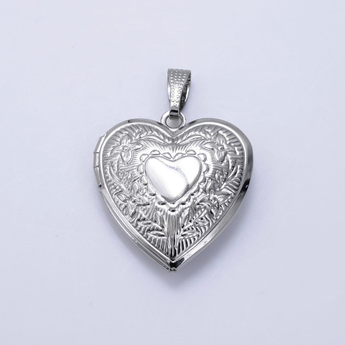 14K Gold Filled Engraved Flower Leaf Sunburst Heart Locket Pendant in Gold & Silver | H049